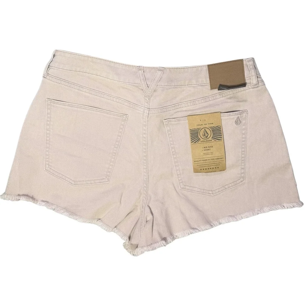 NWT Volcom 1991 Stoned Denim Shorts Womens High Rise Baggy Frayed Hem Mauve 31
